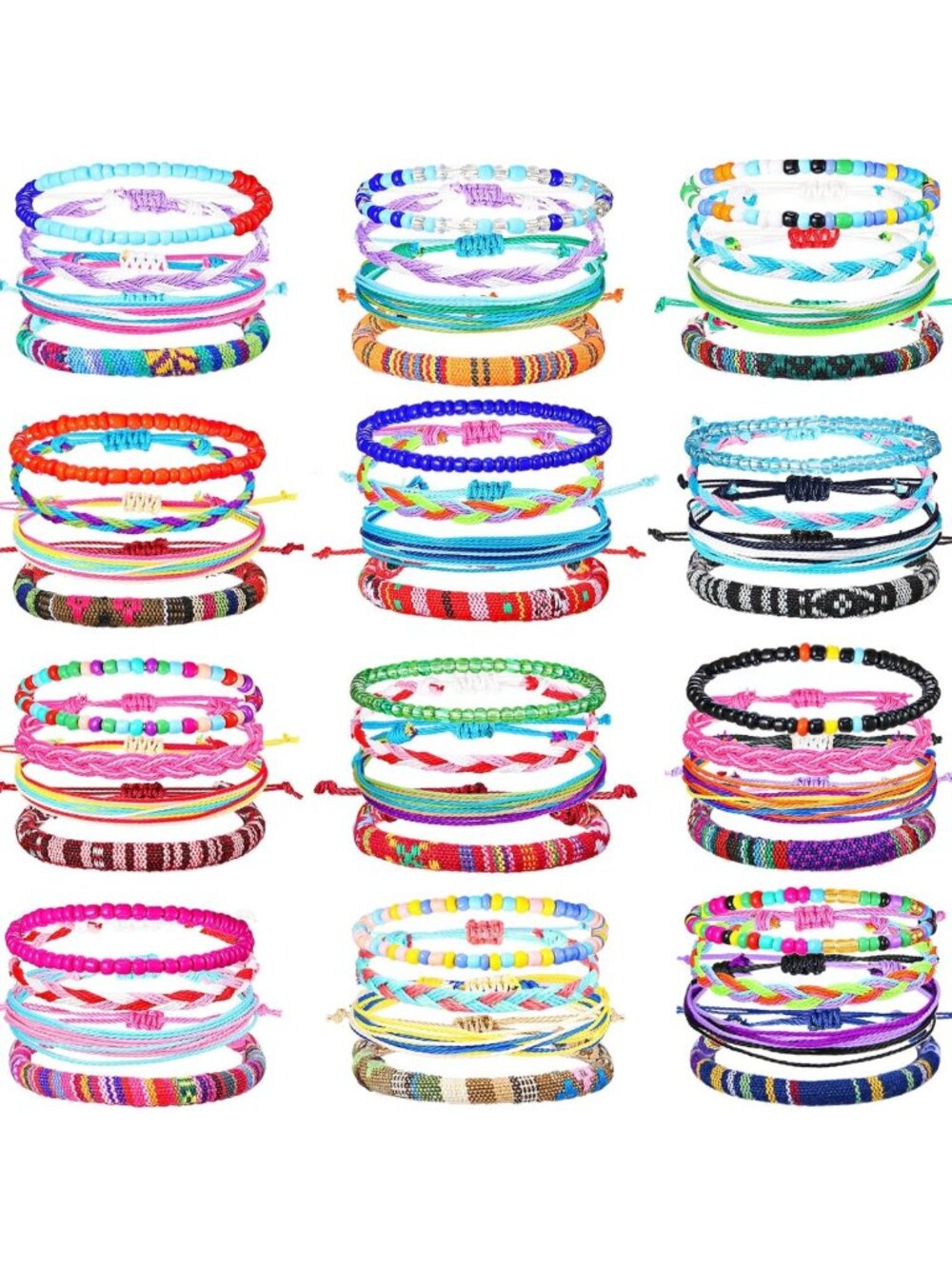 48 Pcs Colorful Woven Friendship Bracelets Set - Elegant & Vibrant Accessories